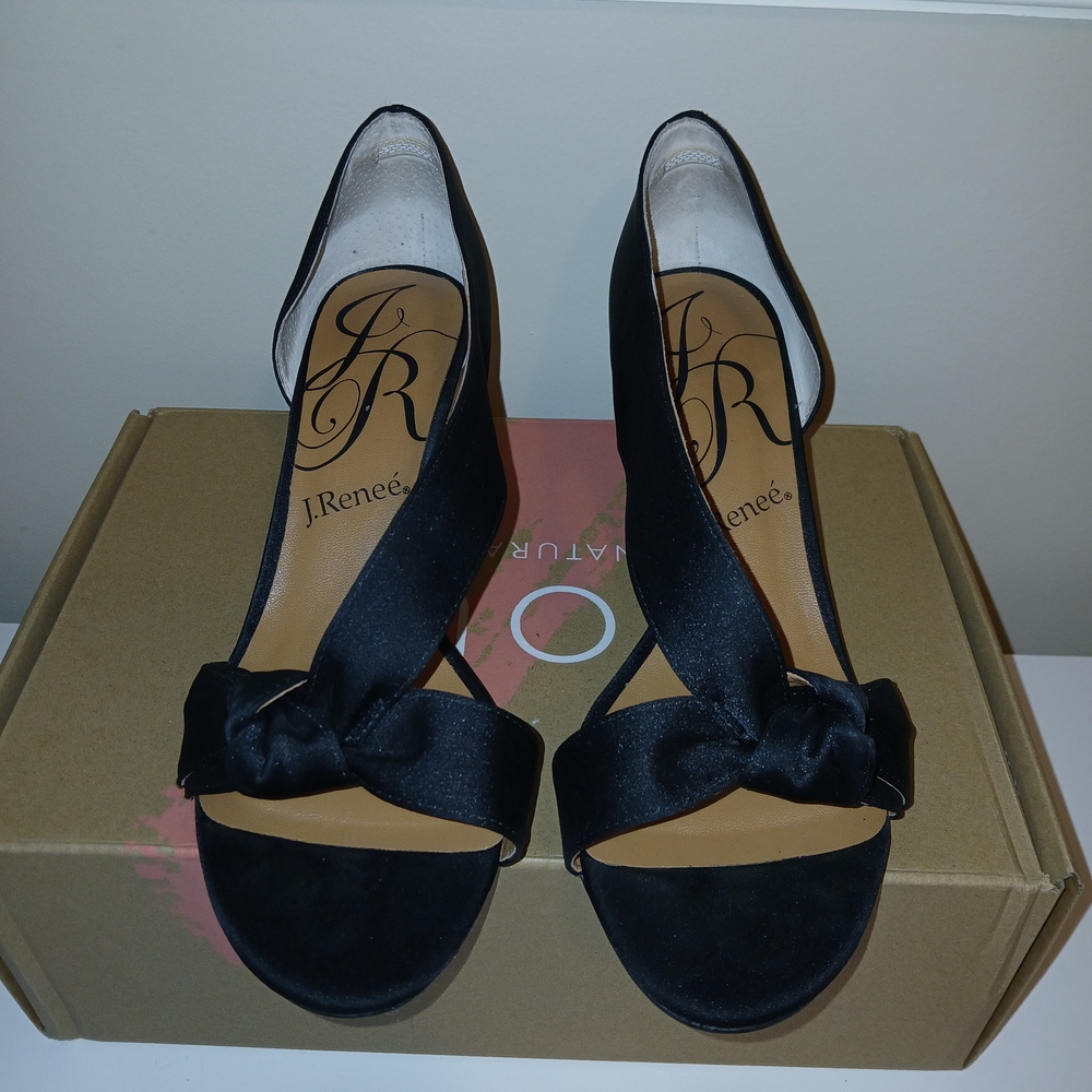 J.Renee Black Satin Heels with Bow